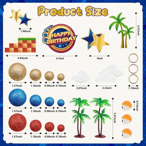 GZDUCK 30Pcs Blue Hedgehog Cake Toppers for Kids Birthday Party
