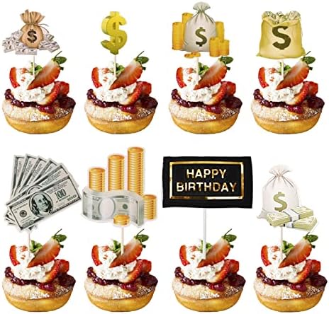 10Pcs Dollar Bill Sign Cupcake Toppers Birthday Decor
