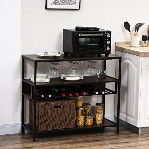 HOMCOM Industrial Wine Rack with 11-Bottle Holder Free Standing with Glass Holders