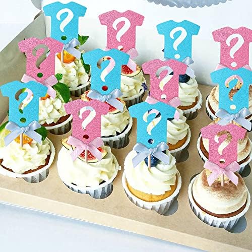 24 Pack Gender Reveal Cupcake Toppers with Glitter