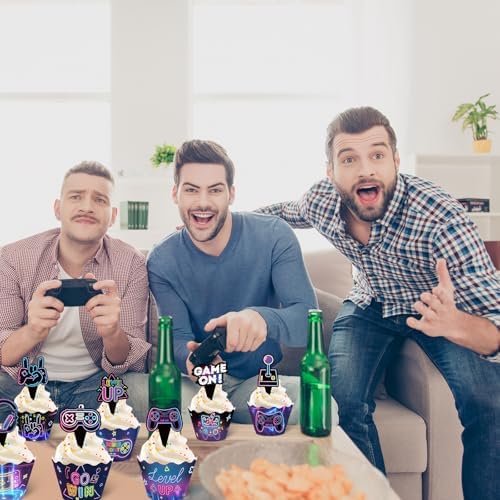 Nuenen Neon Gaming Cupcake Toppers 96 Pcs