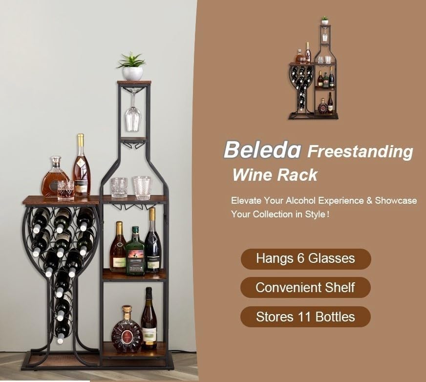 Beleda 5 Tier Freestanding Wine Rack with Hanging Holder