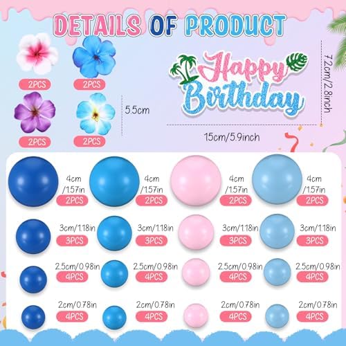Zeyune 61 Pcs Pink Blue Cake Topper with Balls