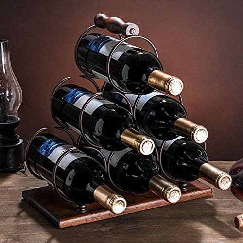 6 Bottles Metal Wine Rack Freestanding Organizer Stand Black