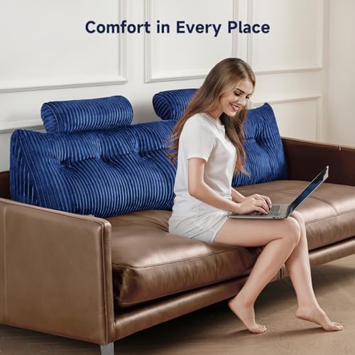 Z-hom Queen Headboard Pillow with 2 Roll Pillows - Blue