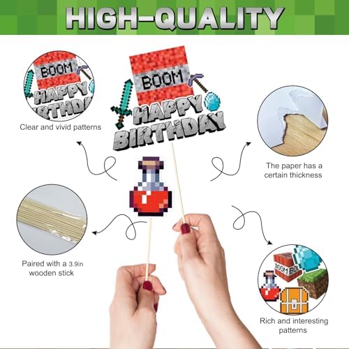 Terkung 9pcs Pixel Cartoon Cake Toppers for Birthday Parties
