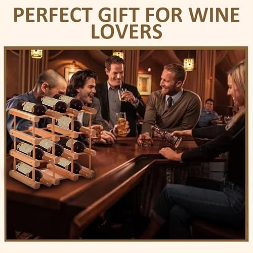 12-Bottle Wooden Wine Rack for Countertop and Cabinet