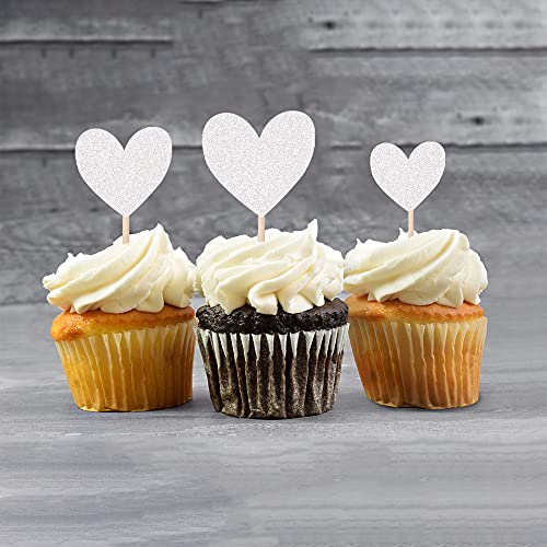 30PCS Glitter Love Heart Cupcake Toppers