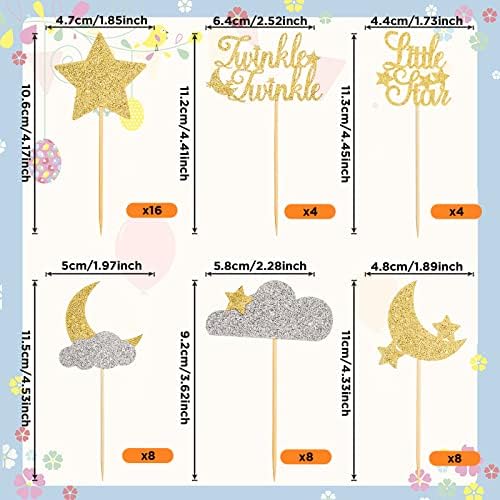 48 Pcs Glitter Star Cupcake Toppers Gold Silver 1