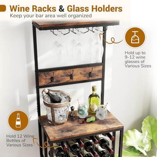 GOFLAME Freestanding Wine Rack with Glass Holders and Countertop