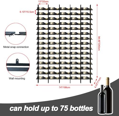 RAJYQODIS 16 Tier Wall Mounted Wine Rack - 80 Bottles Industrial Style Gold Finish