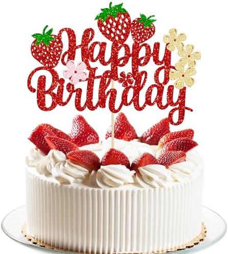 Ephlyn Strawberry Cake Topper Red Glitter Decor