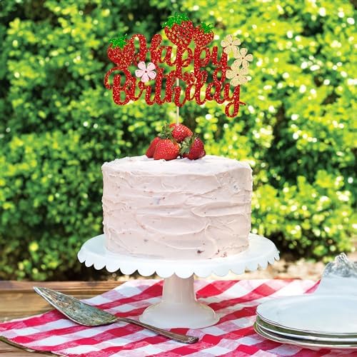 Ephlyn Strawberry Cake Topper Red Glitter Decor