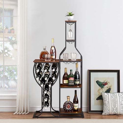 JOIN IRON Freestanding Floor Wine Rack with Goblet Shelf