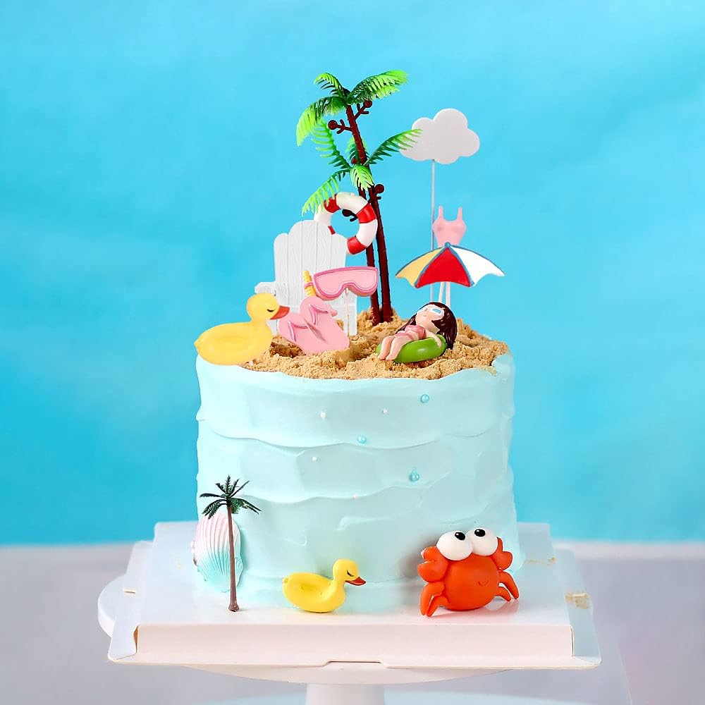 Hawaiian Beach Cake Toppers Non-Edible 8-Piece Set