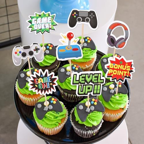ZHUOWEISM 40 PCS Double Sided Game Controller Cupcake Toppers