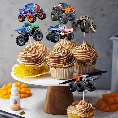 24PCS Monster Truck Cupcake Toppers Decorations