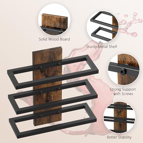 Hoctieon 3 Tier Wall Wine Rack Set - Rustic Brown