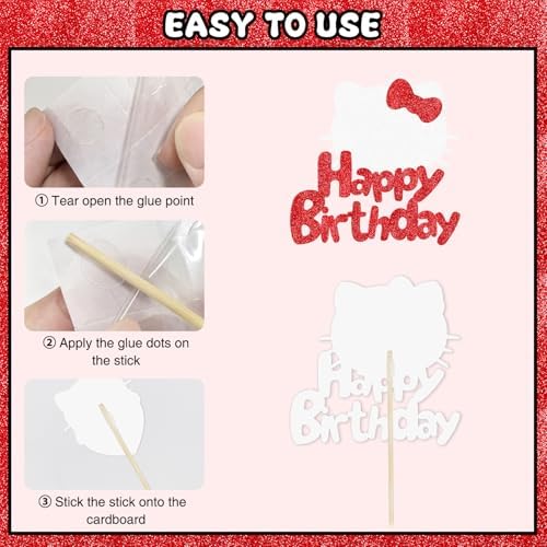 Cute Cat Birthday Cake Toppers 10Pcs Glitter Decor