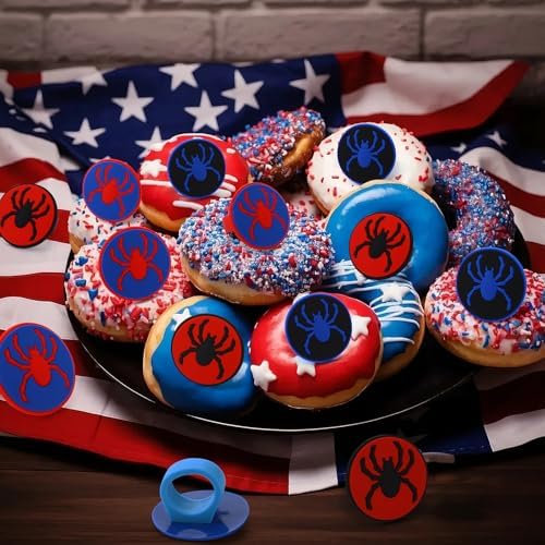 48 pcs Spider Cupcake Rings Set - Red Blue Black