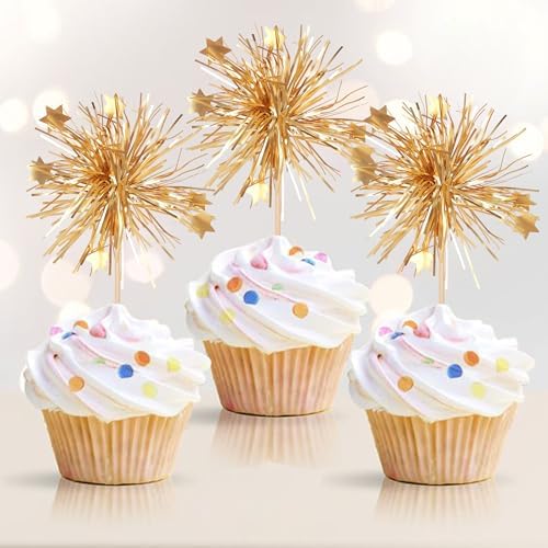 ZHUOWEISM 30PCS Foil Firework Cupcake Toppers