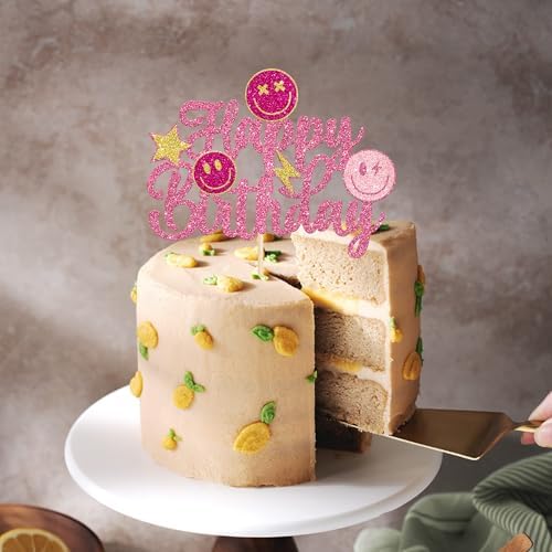 YCTHUNFISH 1 Pack Gold Glitter Emoji Cake Topper for Birthday Party
