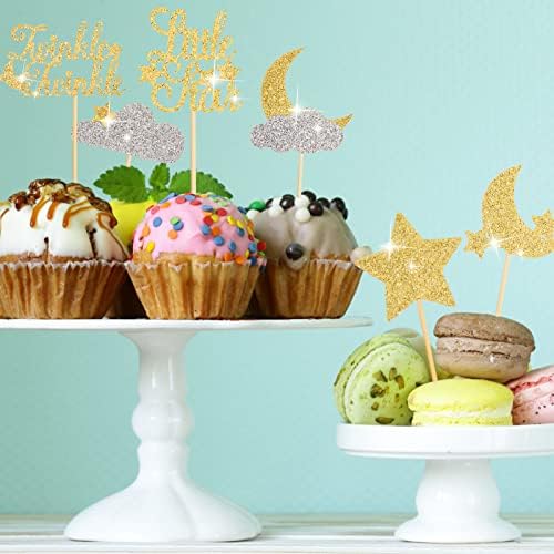 48 Pcs Glitter Star Cupcake Toppers Gold Silver 1