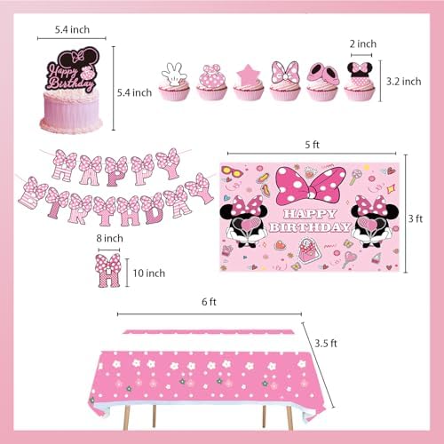 288 PCS Pink Mouse Party Decorations for 20 Guests