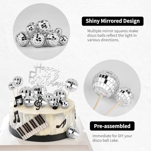 23 Pcs Disco Ball Cake Toppers 1970s Theme Party Decorations