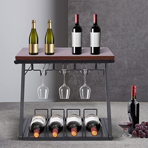 CeRaBuRET Wine Rack with 4 Bottles 8-12 Glasses Holder