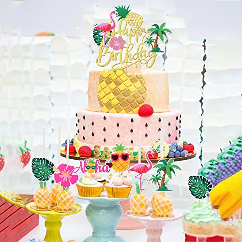 25 PCS Tropical Luau Cupcake Toppers Decorations