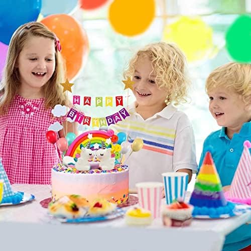MEMOVAN 15pcs Rainbow Cake Toppers Birthday Decor