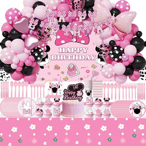 288 PCS Pink Mouse Party Decorations for 20 Guests