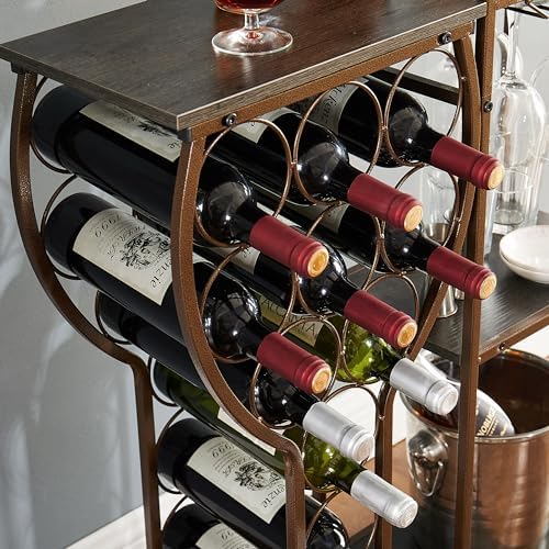 RuiSiSi 5 Tier Freestanding Wine Rack with Glass Holder 11 Bottle Capacity Grey