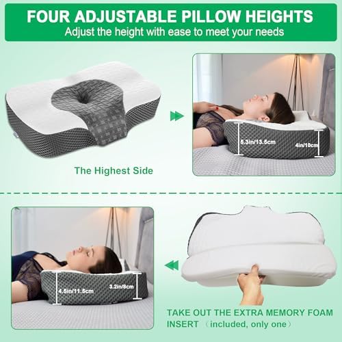 Elviros Cervical Neck Pillow with Adjustable Memory Foam