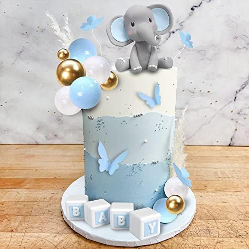 DRWATE Elephant Cake Topper Blue Baby Letter Decorations