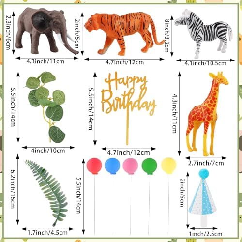 Hooqict 34 Pcs Safari Animal Cake Toppers