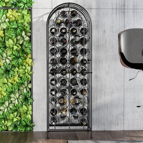 45 Bottle Wrought Iron Wine Rack with Lock - Black 1