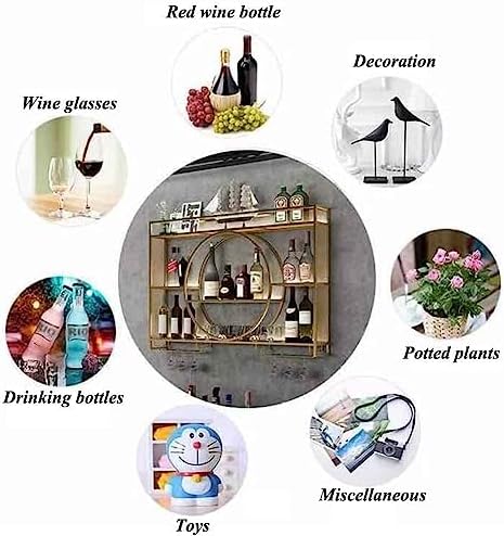 Wall-Mounted Wine Rack with Glass Holder Gold Finish