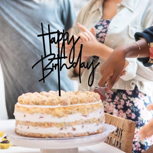 1 PCS Black Happy Birthday Cake Topper 53x72 Inch Acrylic Sign