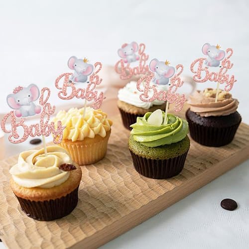 Gyufise 24Pcs Pink Elephant Cupcake Toppers