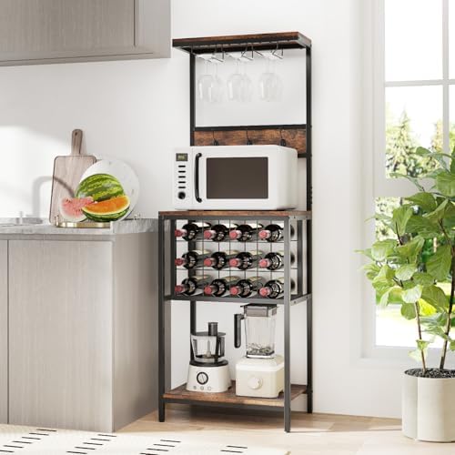 GOFLAME Freestanding Wine Rack with Glass Holders and Countertop