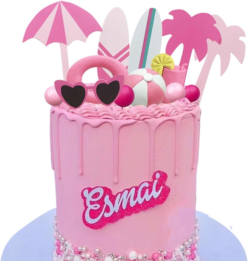DiDida Summer Pink Beach Cake Topper Decor 1