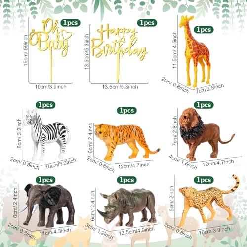 Tallew 42 Pcs Safari Animal Cake Toppers Set