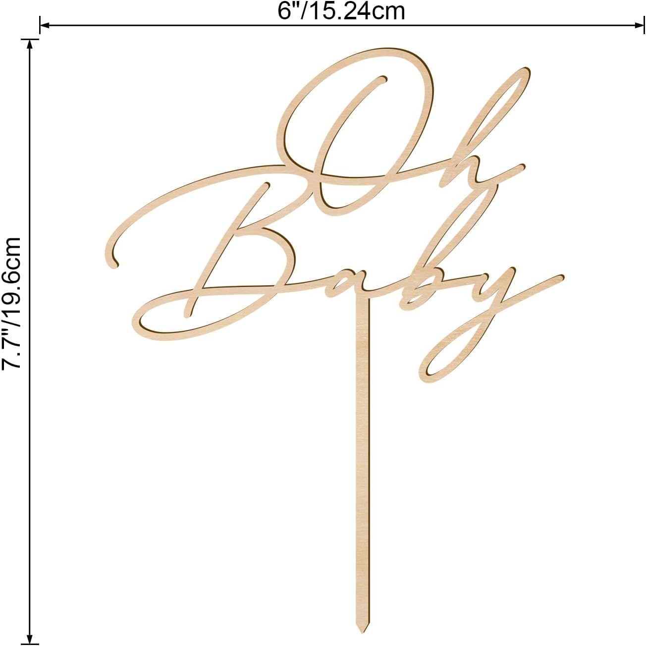 Oh Baby Cake Topper Wood - 6 Inch Baby Shower Decor
