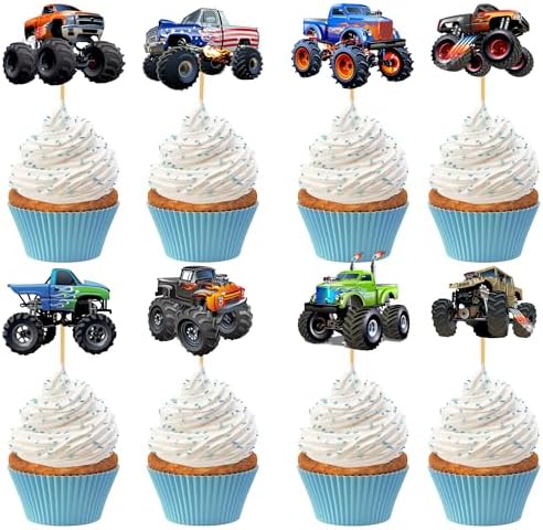 24PCS Monster Truck Cupcake Toppers Decorations