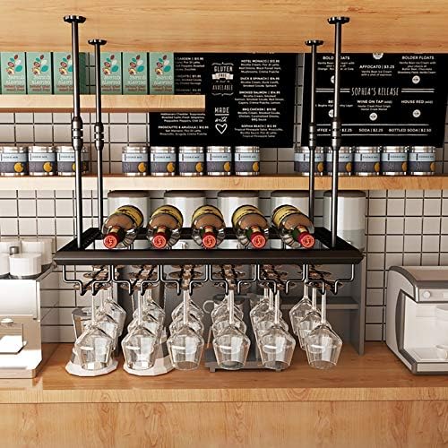 Pimex Adjustable Wall-Mounted Wine Rack with Bottle Holder and Glass Storage