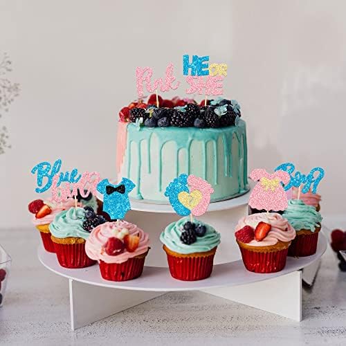 24Pcs Glitter Feet Onesie Cupcake Toppers for Gender Reveal