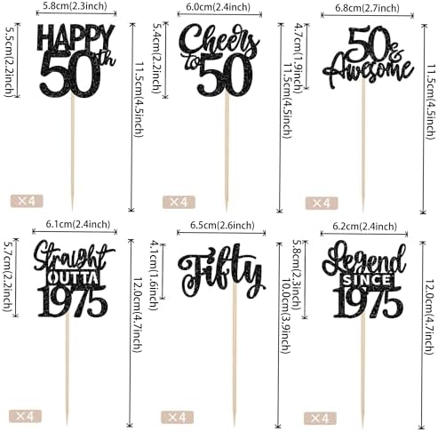 ZHUOWEISM 24PCS Black Happy 50th Birthday Cupcake Toppers 1