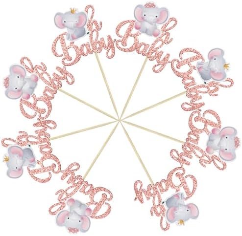 Gyufise 24Pcs Pink Elephant Cupcake Toppers
